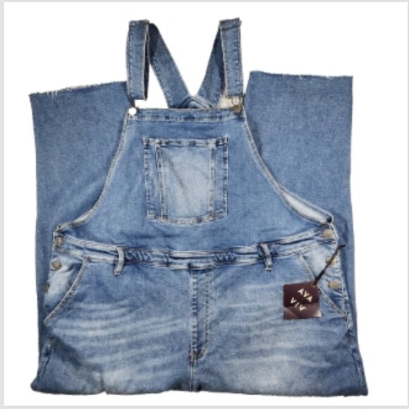 Ava & Viv Denim - Ava & Viv Denim Bib Overalls 26W Raw Hem Medium Wash Stretch Plus Size NWT Jeans